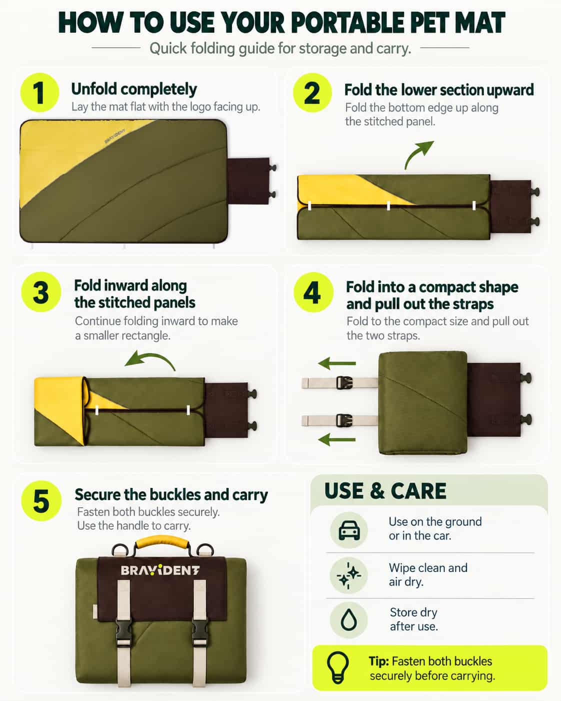 How to fold and care for your Bravident portable pet mat